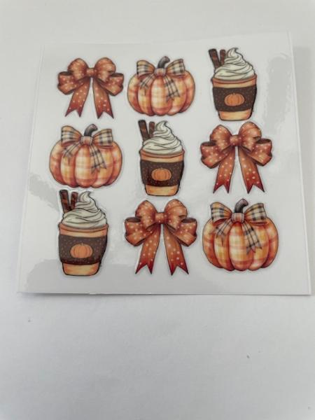 Fall pumpkins, bows, coffee