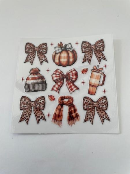 Pumpkins, bows, cup, hat, scarf