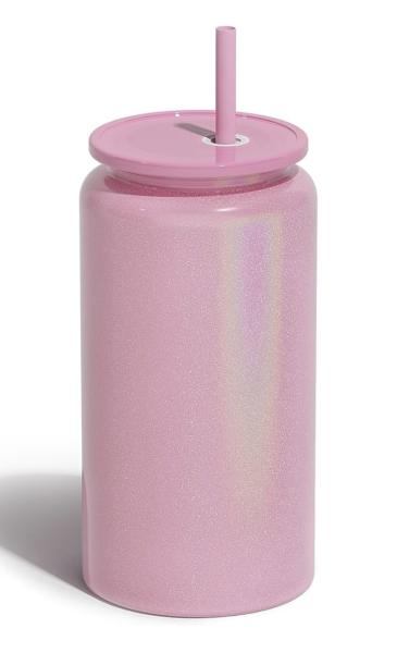 16oz Shimmering GLASS Tumbler STAINLESS STEEL - Shiny Light Pink