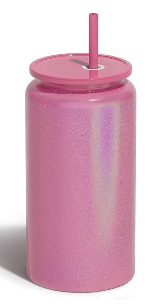 16oz Shimmering GLASS Tumbler STAINLESS STEEL - Shiny Dark Pink