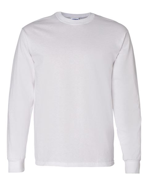 Gildan - WHITE - Adult Long Sleeve T-Shirt - 100% preshrunk cotton - Sizes S-3X