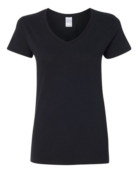 Gildan - BLACK - Adult Women's v-neck short sleeve T-Shirt - 100% preshrunk cotton - Sizes S-3X