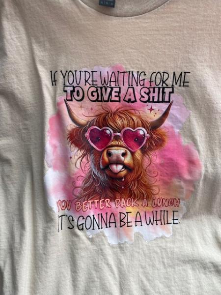 Gildan - XL Adult Short Sleeve T-Shirt - If you are waiting for me Cow on Ash