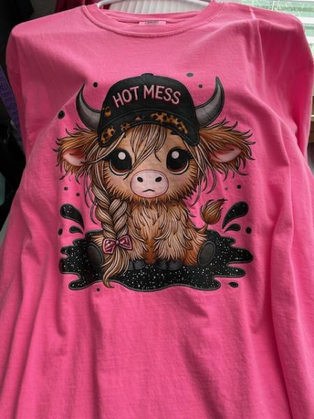 Comfort Colors - XL Adult Short Sleeve T-Shirt - Hot Mess cow on bright pink