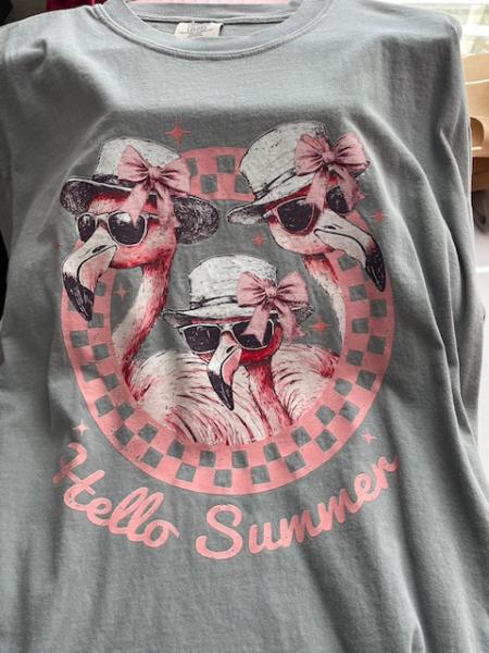 Comfort Colors - XL Adult Short Sleeve T-Shirt - Flamingo Hello Summer on Grey