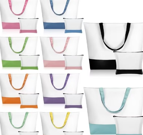 Canvas Tote Bag - 18.5 x 15 - includes a zipper make up bag - LIGHT PINK straps