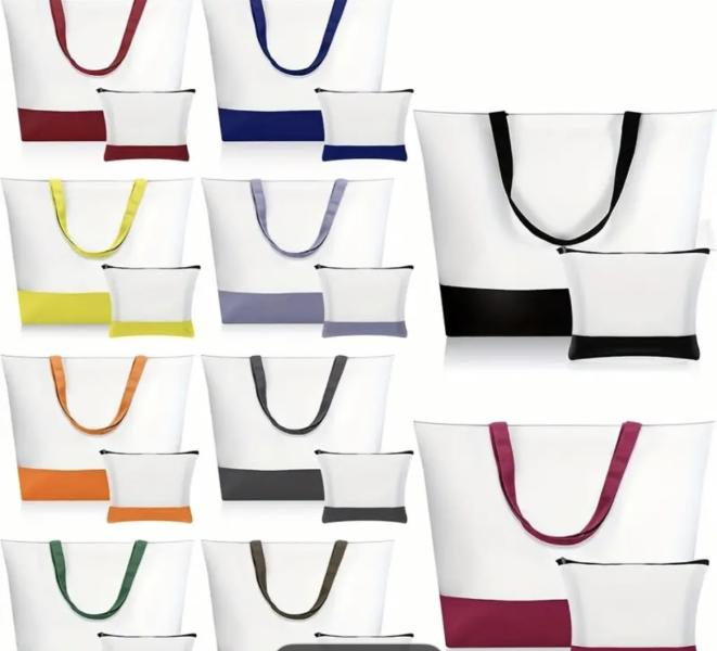 Canvas Tote Bag - 18.5 x 15 - includes a zipper make up bag - LIGHT PURPLE straps