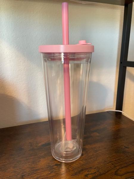 24 oz PLASTIC SNOWGLOBE Tumblers - No Spill - PINK LID