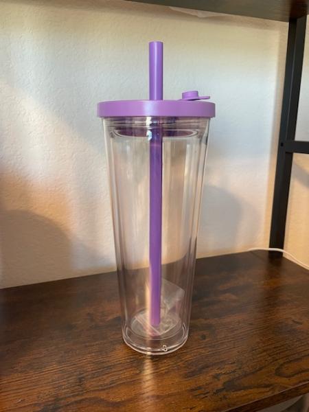 24 oz PLASTIC SNOWGLOBE Tumblers - No Spill - PURPLE LID