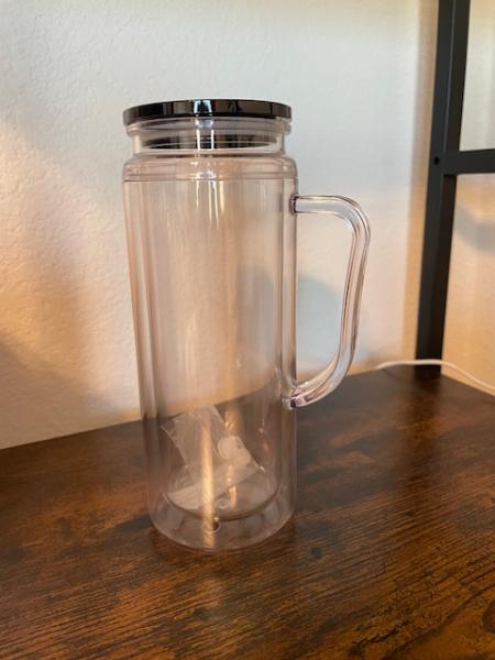 20 oz PLASTIC Snowglobe Tumbler with HANDLE - BLACK LID