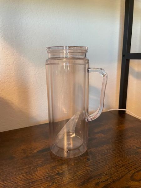 20 oz PLASTIC Snowglobe Tumbler with HANDLE - PURPLE LID