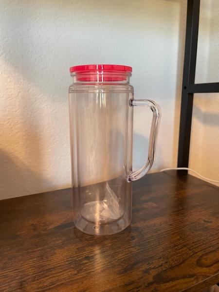 20 oz PLASTIC Snowglobe Tumbler with HANDLE - HOT PINK LID