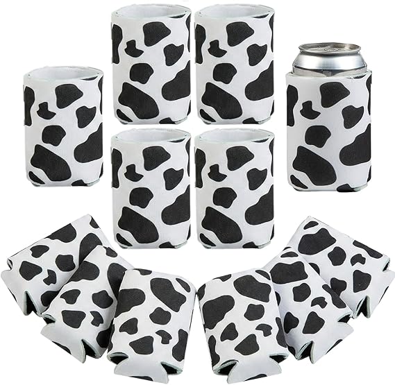 12oz COW PRINT Koozie with UNLIMITED patches/transfers