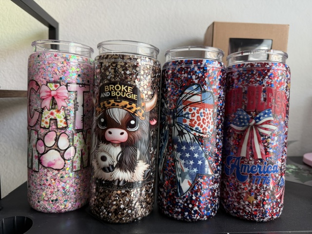 PREMADE 20 oz PLASTIC Snowglobe Tumbler with HANDLE